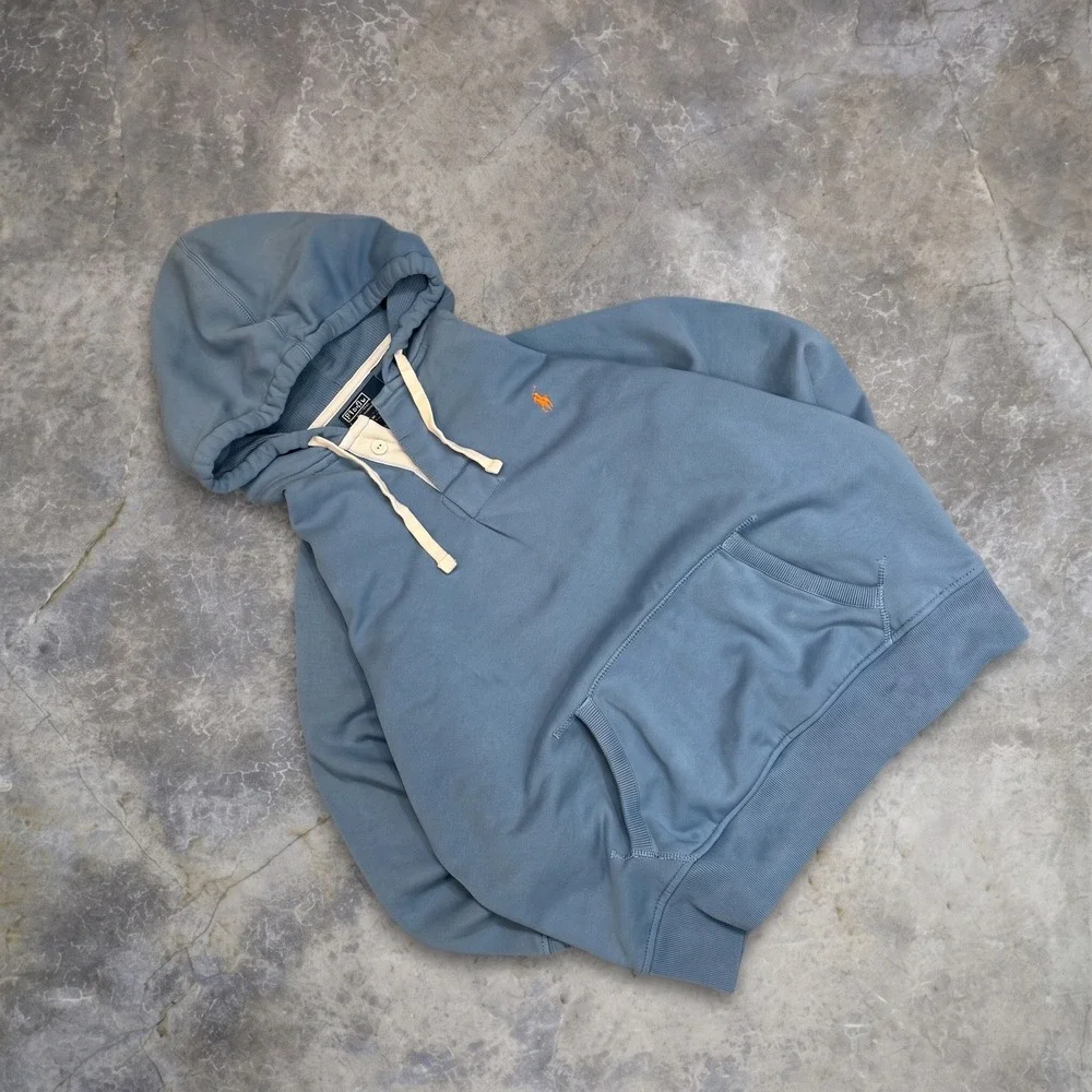 Vintage Polo Ralph Lauren Rugby Hoodie Sweatshirt XL Blue Pony Faded 90s Y2K